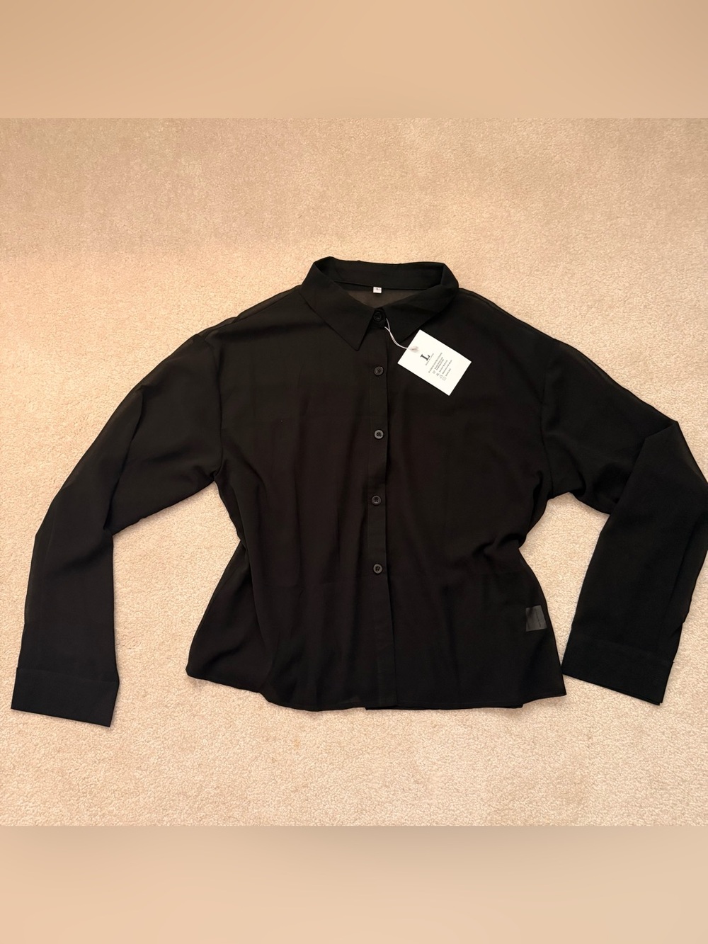 Women’s Black Long-Sleeve Sheer Button-Up Shirt NEW NWT - size large